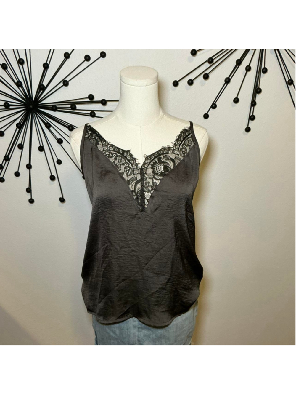 Wishlist Apparel Black Satin Lace Cami Top Size Small Y2K Slip Top